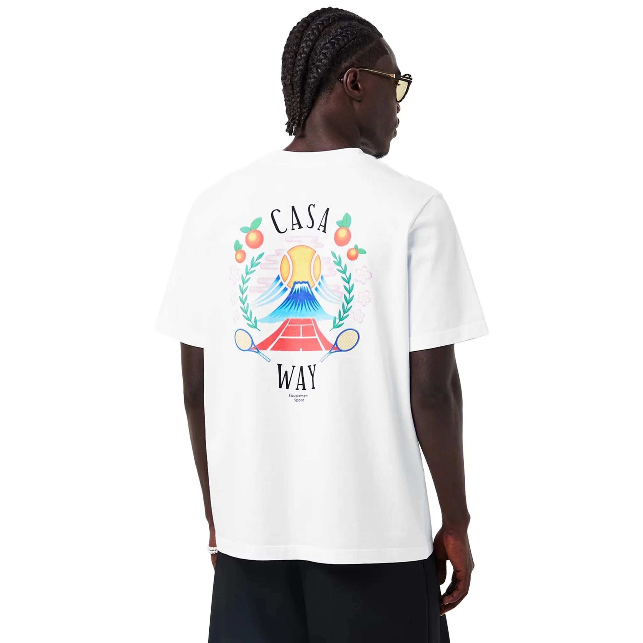Front Side View of Casablanca Casaway Mountain White T-Shirt
